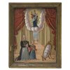 Süddt., 19. Jh. Dat. 1834. Ex-Voto. Zwei bäuerliche Damen im Gebet zur Mutter Gottes. Tempera/Holz. 26,5 x 21,5 cm. Alterungsspuren.