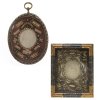 Klosterarbeit. Süddeutsch, 19. Jh. Wachsarbeit mit Agnus Dei, dekoriert mit Golddrahtarbeit und Glassteinen, Holzrahmen mit Glas 21 x 17 cm. Dazu eine kleine Klosterarbeit Aloysius v. Gonzaga.