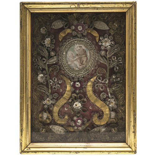 Klosterarbeit. Bayern, 19./20. Jh. Hl. Antonius v. Padua. 24 x 18 cm.