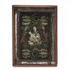 Klosterarbeit. Bayern, 19. Jh. Darstellung des Heiligen Antonius von Padua in Wachs. Reliquien des Heiligen Antonius und Innozenz. 16,5 x 11 cm. Alterungsspuren.