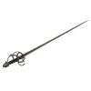 Rapier. Italien, wohl 18. Jh. Spitz zulaufende Klinge. Drahtumwickelter Griff mit balustriertem Knauf. Offener Korb. L. ca. 124 cm. Alterungsspuren.