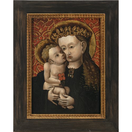 Deutsch, 16./17. Jh. Christuskind mit Kirschen. Öl/Holz. 39,5 x 28,5 cm. Rest., unsign.