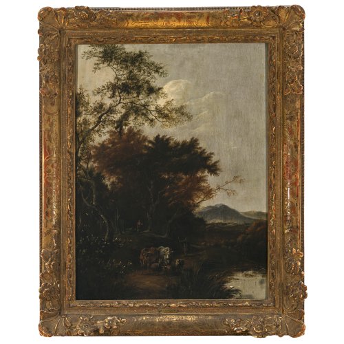 Pijnacker, Adam, Umkreis. Rastendes Weidevieh. Öl/Holz. 63 x 46,5 cm. Rest., unsign.