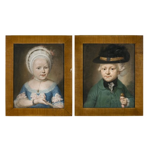 Deutsch, 18./19. Jh. Zwei höfische Kinderporträts. Pastell. Je ca. 40 x 32 cm. Unsign.