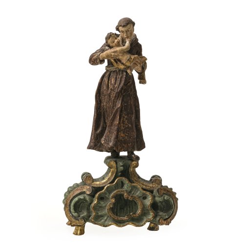 Hl. Antonius. Holz, übergangene Farbfassung. Fassung best., rest. H. 39 cm.