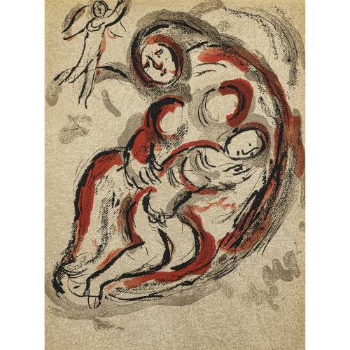 Chagall, Marc. Hagar in der Wüste. Farblithographie. 35,5 x 26 cm.