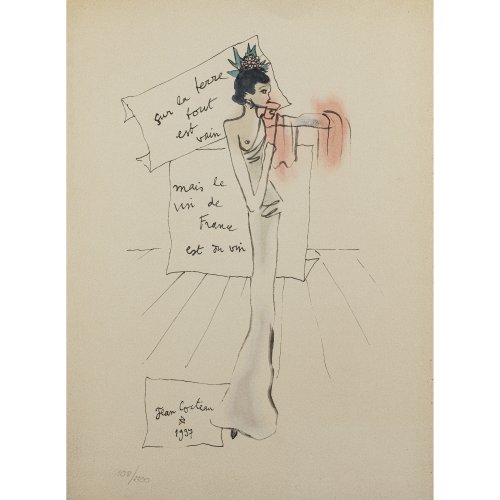 Cocteau, Jean. Bacchante. Farblithographie. 38 x 28 cm. Papier gebräunt. Auflage 108/300.