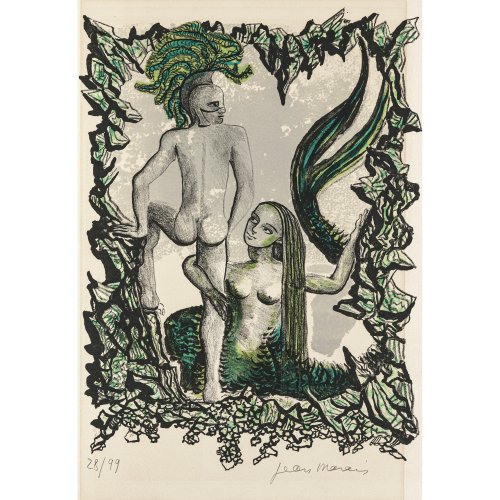 Marais, Jean. Mythologische Darstellung mit Nymphe. Farblithographie. Auflage 28/99. 51,5 x 34 cm.