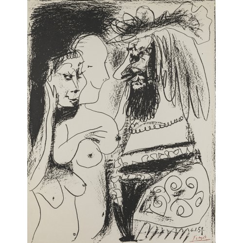 Picasso, Pablo. Zwei Frauen vor dem König. Wohl Serigraphie. 66,5 x 51 cm.