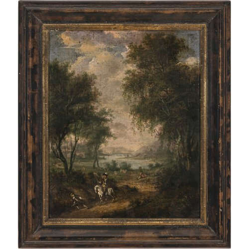 Zwei Gemälde: Niederlande, 17./18. Jh. Flusslandschaften mit Reitern. Öl/Holz. Je 19 x 15,5 cm. Leicht besch. Unsign.