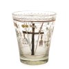 Becher. Farbloses Glas, Emailmalerei mit Arma Christi. H. 7,5 cm.