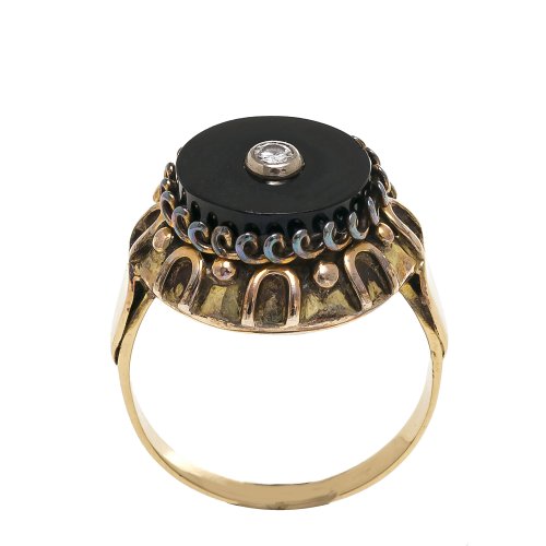 Ring mit Diamant. Gold, Onyx.