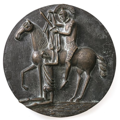 Reidel, Karl. St. Martin. Plakette. Bronze. ø 28 cm. Stempelsignatur, dat. 69.