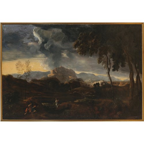 Italien, 18./19. Jh. Arkadische Landschaft. Öl/Lw. 76 x 112 cm. Doubl., rest., leicht besch.