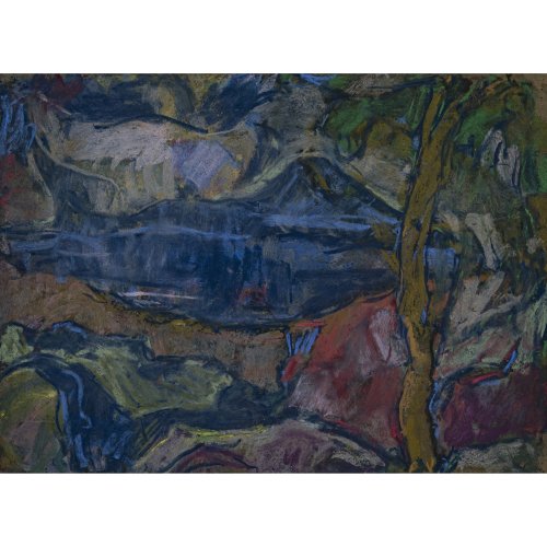 Deutsch, Anfang des 20. Jh. Klassisch moderne Darstellung der Natur. Mischtechnik/getöntes Papier. Ca. 24 x 33 cm. Atelierspuren. In Passepartout und gerahmt.