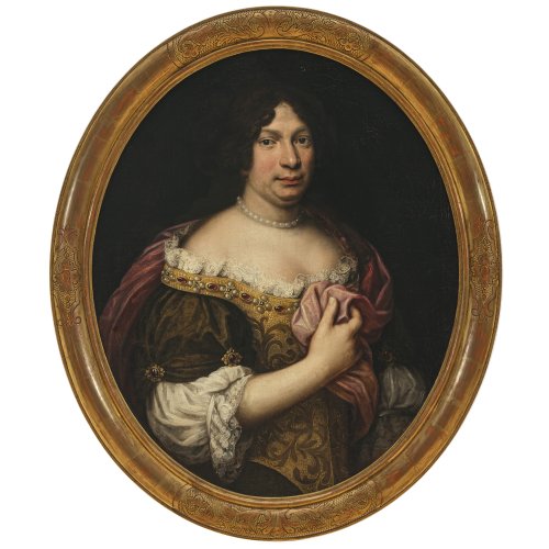 Frankreich, 17./18. Jh. Dreiviertelporträt einer adeligen Dame. Öl/Leinwand. 75 x 61 cm. Ovale Ansicht. Alterungsspuren.