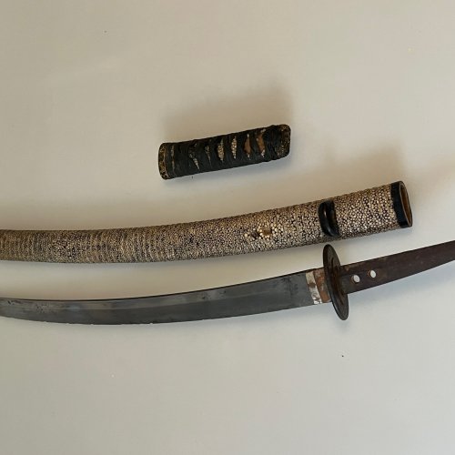 Wakizashi. Japan. Saye mit kräftiger Same. Best., rep- L. 59 cm.