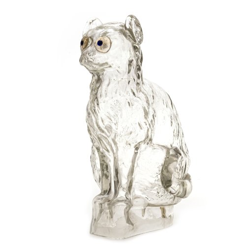 Frauenau, 20. Jh. Glasmanufaktur Poschinger. Stilisierte Katze, Kristallglas, Farbglas und Krösel. H. 25 cm. Minim. Abrieb.