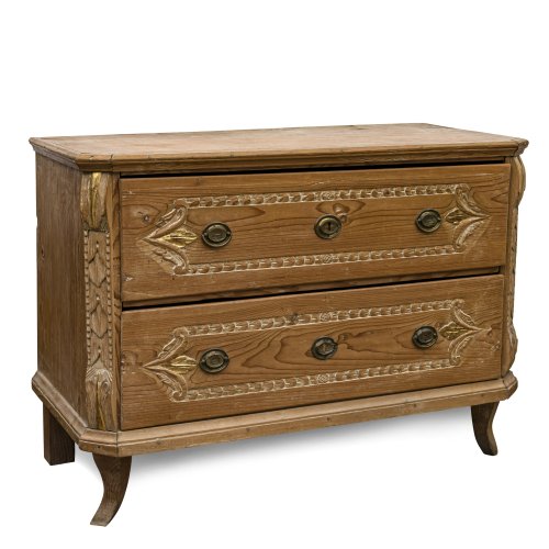 Bauernkommode, Irschenberg. Fichte, ungefasst. 75 x 104 x 48 cm. Alterungsspuren, rest., Beschläge erg.