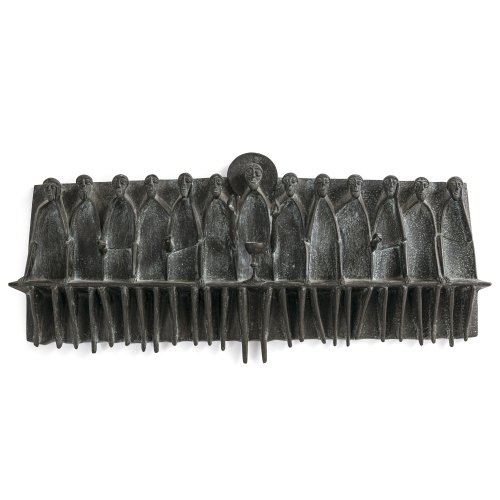 Reidel, Karl. Bronzerelief. Darstellung des Letzten Abendmahls. 32,5 x 69,5 cm. Nicht sign.