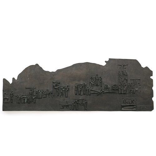 Reidel, Karl. Flachrelief mit Kreuzwegstationen. Bronze. Sign., und dat. 65. Aufl. 3/12. 28 x 78,5 cm.