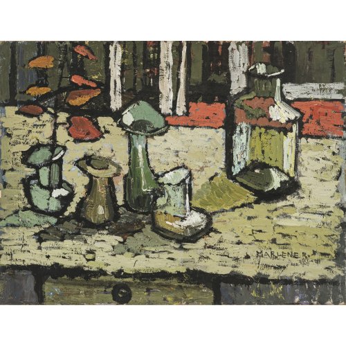 Reidel, Marlene. Stillleben. Öl/Papier, auf Karton appliziert. Sign. 61 x 81 cm. Atelierspuren.