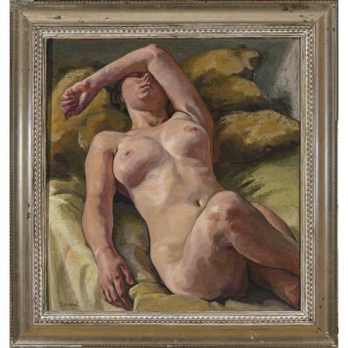 Deutsch, 20. Jh., unles. signiert. Mädchenakt. Öl/Holz. Sign.