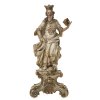 Salzburg, um 1750. Katharina von Alexandrien auf Rocaillesockel. Holz, geschnitzt. Rücks. summarisch gearbeitet. Reste der alten Farbfassung. Best.,  Alterungsspuren. H. ca. 34,5 cm.