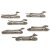 Sechs Messerbänke, Metall, versilbert. Verschiedene jagdbezogene Motive. L. ca. 9,5-11 cm. Guter Erhaltungszustand.