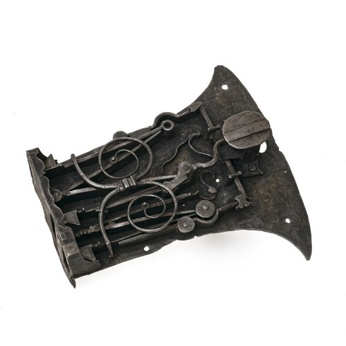 Gotisches Truhenschloss. 16. Jh. Eisen.  L. ca. 28 cm. Best., Alterungsspuren.