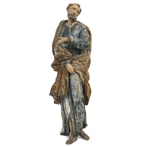 Hl. Paulus. Bayern, 18. Jh. Holz, übergangene Farbfassung. Best., rep. erg., H. 110 cm.