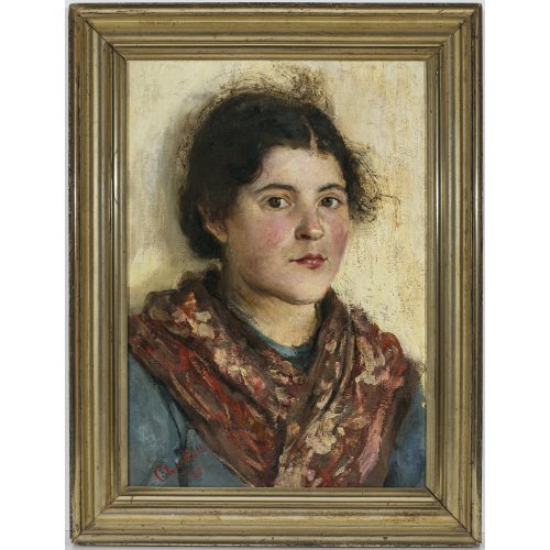 Müller, Clara. Porträt eines jungen Mädchens. Öl/Lw. 54 x 37 cm. Sign., dat. 1886