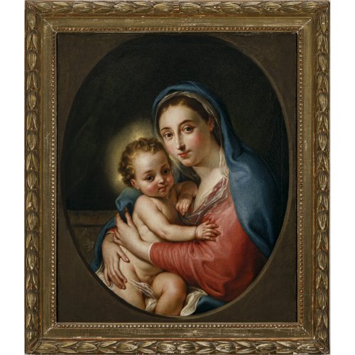 Baader, Johann Michael. Maria mit Kind. Öl/Lw. 68 x 54 cm. Rest., doubl.(?). Sign.