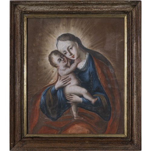 Süddeutsch, 18. Jh. Maria mit Kind. Pastell. 47 x 38 cm. Papier leicht wellig, rest.