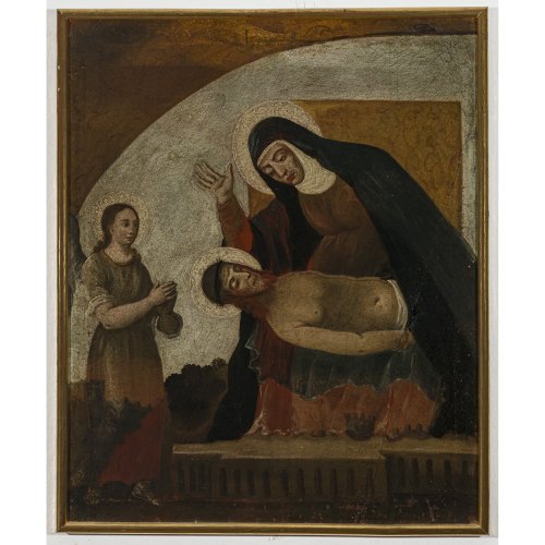 Südtirol, 17./18. Jh. Pietà (Ausschnitt). Öl/Lw. 76 x 62 cm. Besch., rest. Unsign.