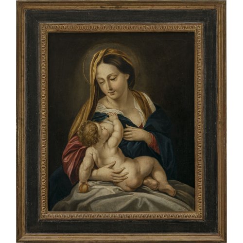 Italien, 19. Jh. Maria lactans. Öl/Lw.67 x 55 cm. Rest., doubl. Unsign.