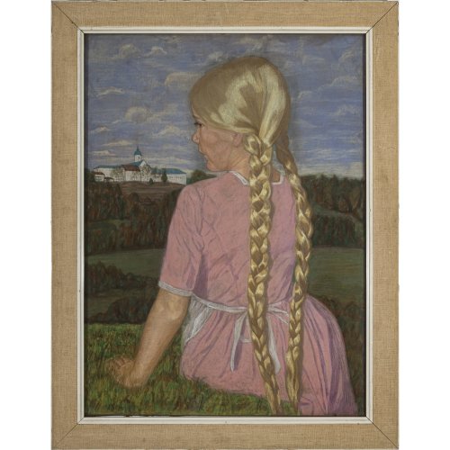 Hilz, Sepp, zugeschrieben. Porträt eines blonden Mädchens mit Zöpfen. Pastell. 80 x 59 cm.