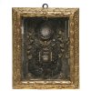 Kastenbild mit Reliquie. Italien. Rahmen mit Spiegelglaseinlagen. Frontglas leicht besch., rest. 29 x 22 cm.