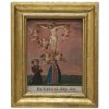Votivtafel. Christus am Kreuz, von Putten umgeben, ein Votant. 19 x 14 cm.