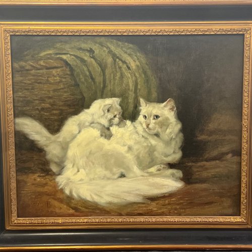 Heyer, Arthur. Zwei Katzen. Öl/Lw. 55 x 68 cm. Sign.