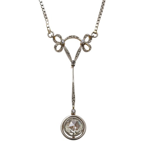 Collier mit Diamantsolitär. Gold, Schleifenform.