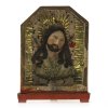 Büste Christi im Kästchen. Wachs, bossiert, Goldfolie. H. 19 cm.