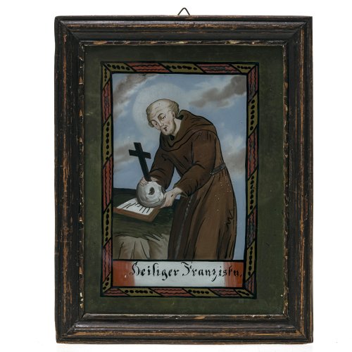 Hinterglasbild. Seehausen. Hl. Franziskus. Min. Farbablösungen. 24 x 17,5 cm.