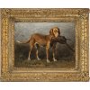 Roux, Karl. Jagdhund mit erbeutetem Fasan. Öl/Holz. 23,5 x 32 cm. Sign.
