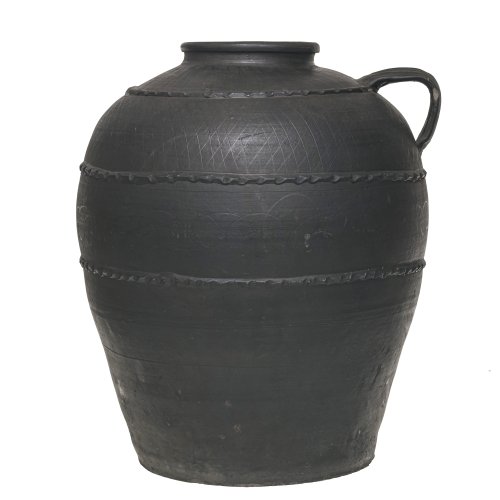 Essig-/Vorratstopf. Irdenware, geschwärzt. Niederbayern. Best., min. rep. H. 56 cm.