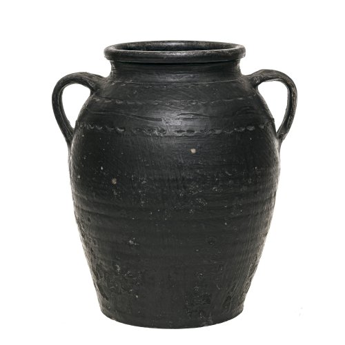 Essig-/Vorratstopf. Irdenware, geschwärzt, zwei Henkel. Niederbayern. Besch. H. 34 cm.