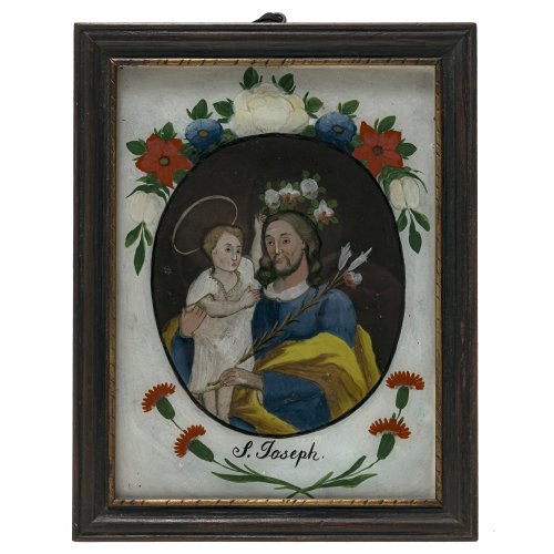 Hinterglasbild. Hl. Josef. Seehausen. Rest., Rahmen erg. 24 x 17,5 cm.