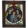 Hinterglasbild. Jesus, Maria und Joseph. Oberammergau. Tempera/Glas. Glas mit leichter Kratzspur, Rahmen rest. 22 x 18,5 cm.