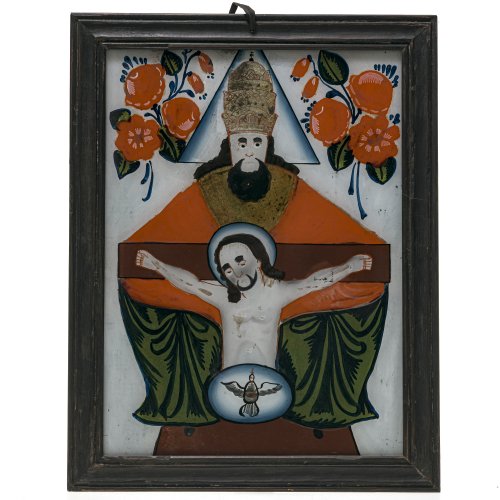 Hinterglasbild. Hl. Dreifaltigkeit. Sandl/Buchers. Rest., Rahmen und Rückwand erg. 39 x 28,5 cm.