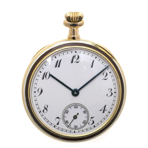 Taschenuhr. Gold, Rubinbesatz. Aufhängeöse fehlt. ø 3,9 cm.